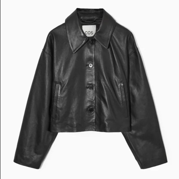 Oversized Cropped Leather 90s Jacket COS - Picture 4 of 8